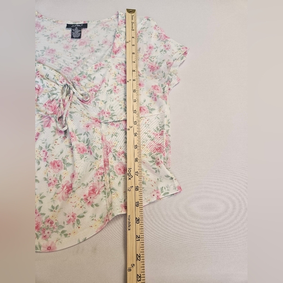 Just Polly New York - Women's XL Pink Flutter Sleeve Crop Blouse with Tie Front - Picture 5 of 7